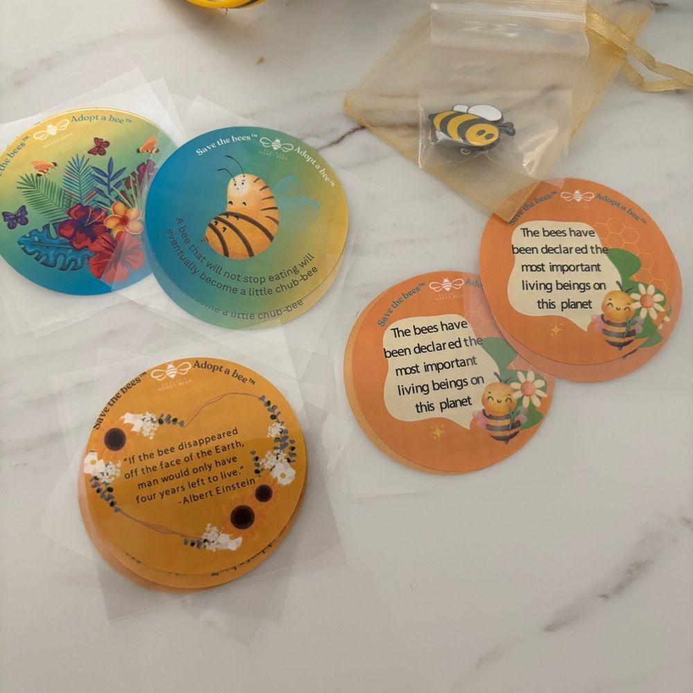 Project Honey Bees Gift Set Gold Earrings Pin Keychain Stickers Bracelet - Picture 4 of 11